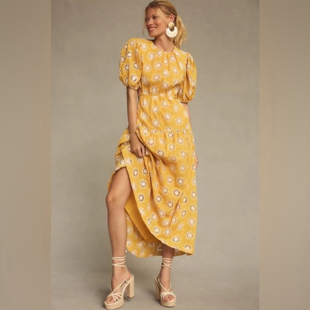 NWT Anthropologie En Saison Puff-Sleeve Tiered Embroidered Dress
